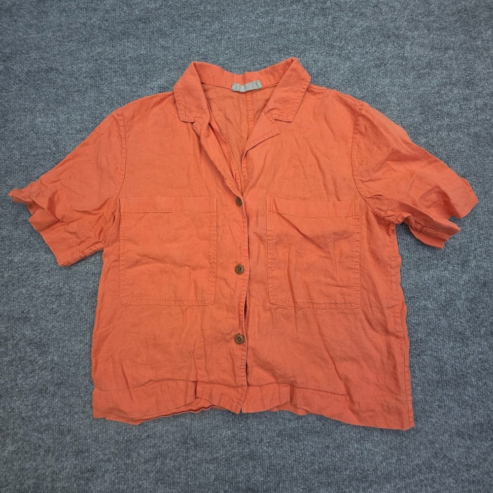 Everlane 100% Linen Button Up Shirt Womens Medium Orange Short Sleeve European